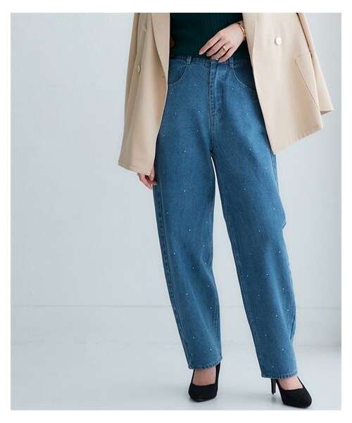 nissen（ニッセン）の「ビジュー付ゆるシルエットデニムパンツ（デニムパンツ・レディース・ブルー系デニム/ネイビー系デニム・S/M/L/LL）」の4枚目の写真