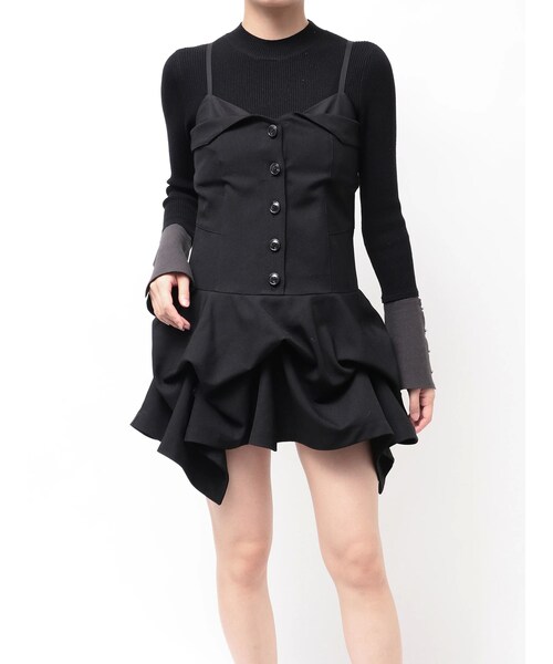 MURUA（ムルーア）の「タックバルーンミニジャンスカ（ジャンパースカート・レディース・ブラック/ブラウン・F）」の2枚目の写真