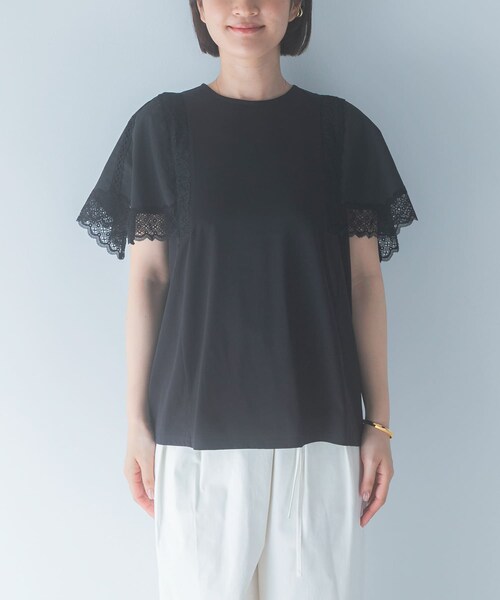 URBAN RESEARCH ROSSO（アーバンリサーチロッソ）の「MARILYN MOON　LACED  SLEEVE CUTSEW（Tシャツ/カットソー・レディース・OWHITE/BLACK・Free）」の8枚目の写真