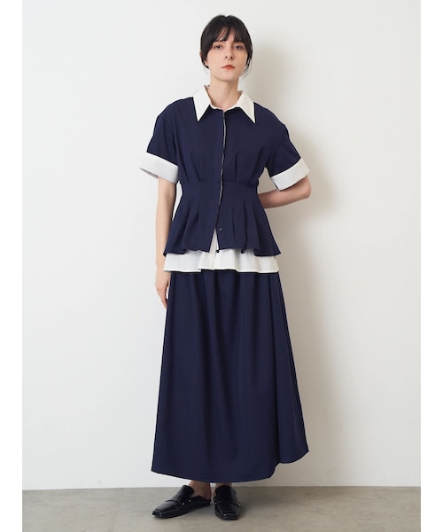 ELENDEEK（エレンディーク）の「LAYERED SHIRT OP（ワンピース・レディース・チャコールグレー/ブラック/ネイビー・1/2）」の6枚目の写真