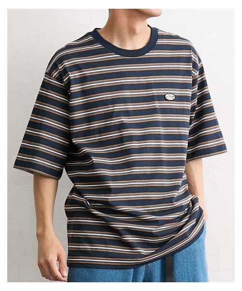 nissen（ニッセン）の「綿１００％　オーバーサイズマルチボーダー半袖Ｔシャツ　ジェニュインディッキーズ（Tシャツ/カットソー・メンズ・09ホワイト/67ネイビー・M/L/LL）」の6枚目の写真