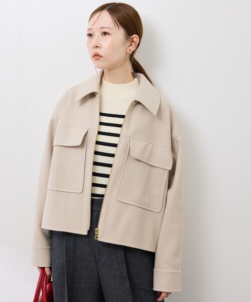 ROPE' PICNIC（ロペピクニック）の「ジャージーメルトンシリーズ ポケット付きジップブルゾン/リンクコーデ（ブルゾン・レディース・チャコール/ライトグレー/ブラウン系/ベージュ・F）」の21枚目の写真