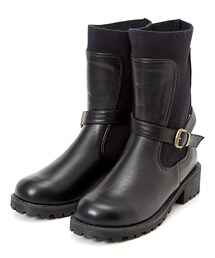 nissen | 【ゆったり幅広】ベルト付ニット切替えミドルブーツ（低反発中敷）（ワイズ４Ｅ）(ブーツ)