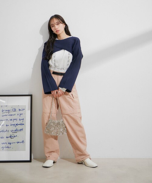 VIS（ビス）の「【洗える】ベルト付ナイロンカーゴパンツ（カーゴパンツ・レディース・キナリ/ブラック/オレンジ系・M/S）」の16枚目の写真