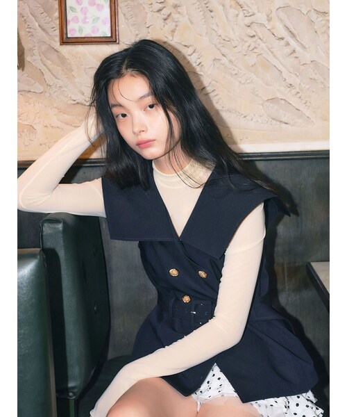 CALNAMUR（カルナムール）の「ダブルブレストビッグカラージレ（ベスト・レディース・ネイビー/クリア・S/M/F）」の21枚目の写真