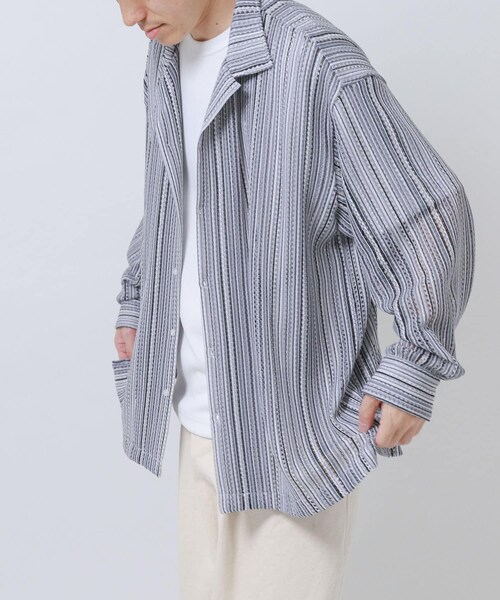 ITEMS URBANRESEARCH(アイテムズ アーバンリサーチ)の「マルチストライプレースオープンカラーシャツ(シャツ/ブラウス・メンズ・BLU/BLK/GRN・M/L)」の5枚目の写真