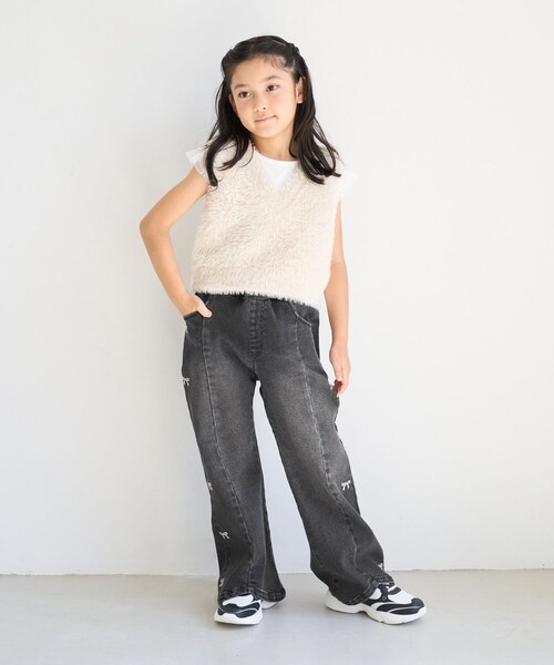 ROPE' PICNIC(ロペピクニック)の「【KIDS/キッズ】リボン刺繍デニムパンツ(デニムパンツ・キッズ・ブラック/サックス・120/130/140/150)」の10枚目の写真