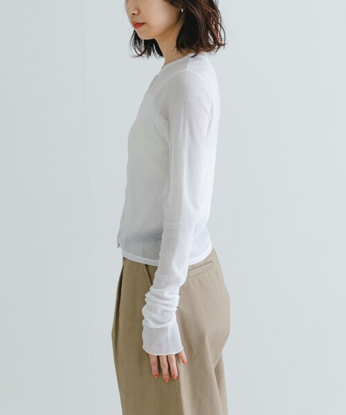 URBAN RESEARCH（アーバンリサーチ）の「『MADE IN JAPAN』シアーテレコショートカーディガン（カーディガン/ボレロ・レディース・NAVY/WHITE/BUTTER・FREE）」の14枚目の写真