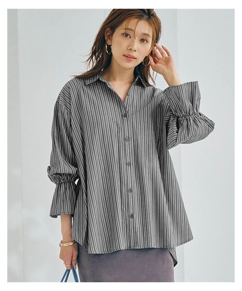 nissen（ニッセン）の「バックギャザーストライプシャツ（シャツ/ブラウス・レディース・黒系/ブルー系・S/M/L/LL）」の9枚目の写真