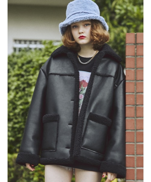 jouetie（ジュエティ）の「ランチコート（ムートンコート・レディース・カーキ/ブラウン/ブルー/ピンク/アイボリー/ブラック・M）」の6枚目の写真