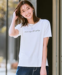 7days Life Styling | 【ひんやり接触冷感】シルケット加工クルーネックロゴトップス(Tシャツ/カットソー)