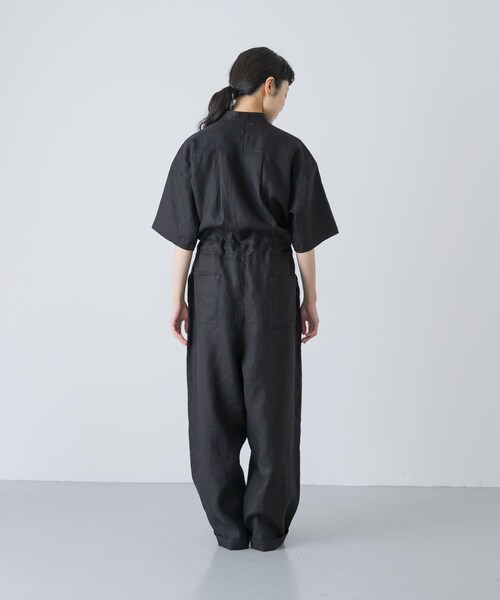 かぐれ（カグレ）の「リネンハーフスリーブオールインワン（つなぎ/オールインワン・レディース・BLACK/CHARCOAL・Free）」の2枚目の写真