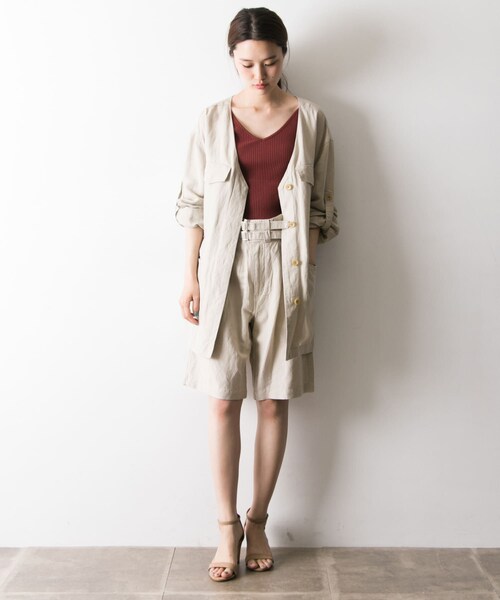 URBAN RESEARCH（アーバンリサーチ）の「LI/RYノーカラーサファリジャケット∴（ミリタリージャケット・レディース・BEIGE/NAVY・FREE）」の6枚目の写真