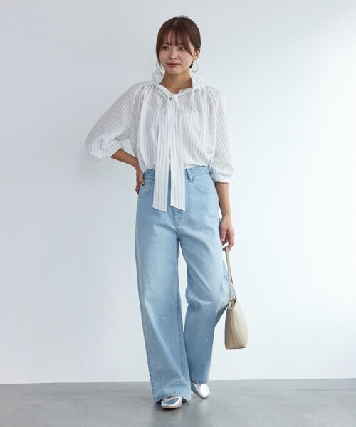 ROPE' PICNIC（ロペピクニック）の「パールキラキラビジューデニム（デニムパンツ・レディース・ネイビー/ブルー/ブラック系・L/M/S）」の19枚目の写真