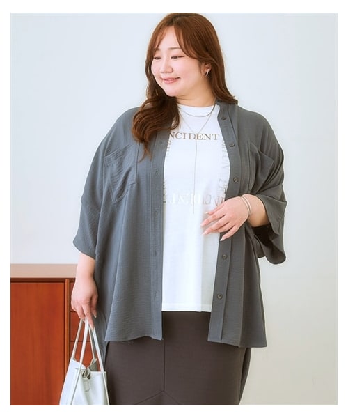 nissen（ニッセン）の「＜大きいサイズ＞ ゆるシルエットとろみシボシャツチュニック（チュニック・レディース・モカ/チャコールグレー/ローズピンク/黒・L/LL/3L/4L/5L/6L/8L/10L）」の16枚目の写真