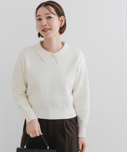 URBAN RESEARCH ROSSO（アーバンリサーチロッソ）の「F by ROSSO　コットンカシミヤ衿パールニット（ニット/セーター・レディース・OFF WHITE/GRAY/NAVY・Free）」の6枚目の写真