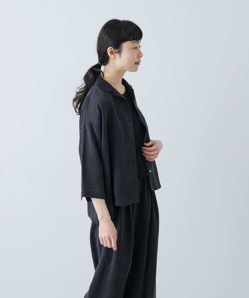 かぐれ（カグレ）の「キュプラオープンカラーシャツ（シャツ/ブラウス・レディース・NAVY/BLACK・Free）」の6枚目の写真