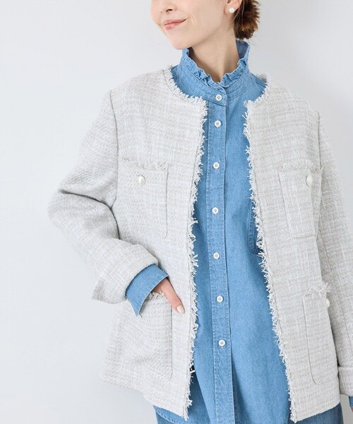 ROPE' PICNIC（ロペピクニック）の「セレモニー・通勤対応/ツイードジャケット/リンクコーデ（ノーカラージャケット・レディース・ブラック系/ライトグレー/オフホワイト/ネイビー・36/38）」の22枚目の写真