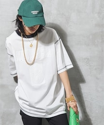 GEVS. | 大きいサイズ配色ステッチエンボス加工TシャツGEVS.(Tシャツ/カットソー)