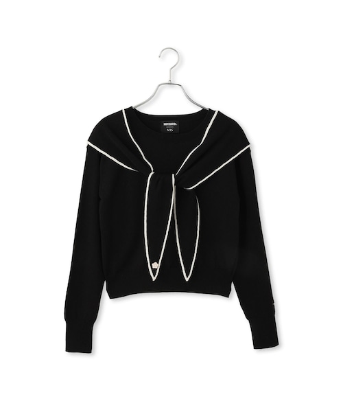 VIS（ビス）の「【MARY QUANT×VIS】スカーフ風ボウタイニット（ニット/セーター・レディース・ブラック/オフホワイト/レッド・F）」の6枚目の写真