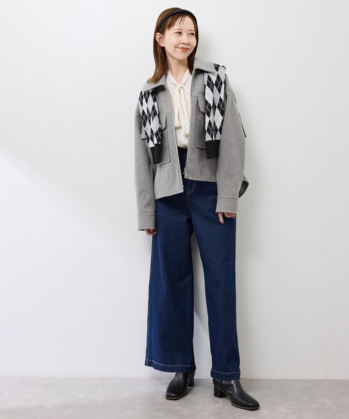 ROPE' PICNIC（ロペピクニック）の「ジャージーメルトンシリーズ ポケット付きジップブルゾン/リンクコーデ（ブルゾン・レディース・チャコール/ライトグレー/ブラウン系/ベージュ・F）」の13枚目の写真