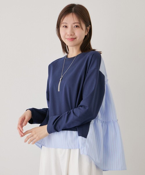 Jayro(ジャイロ)の「ストライプ切替プルオーバー(Tシャツ/カットソー・レディース・ブラック系/グレー/ホワイト系/ネイビー・M)」の4枚目の写真
