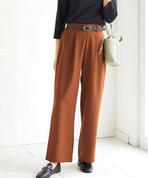 nissen | 大きいサイズ のびるとろみタックワイドパンツ（ゆったりヒップ）(パンツ)