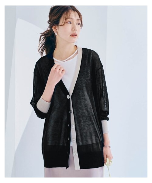 nissen（ニッセン）の「オーバーサイズバイカラーニットカーディガン（接触冷感・毛玉になりにくい）（カーディガン/ボレロ・レディース・グレー×ブルー/黒×ライトグレー/ベージュ×オレンジ・S/M/L/LL）」の6枚目の写真