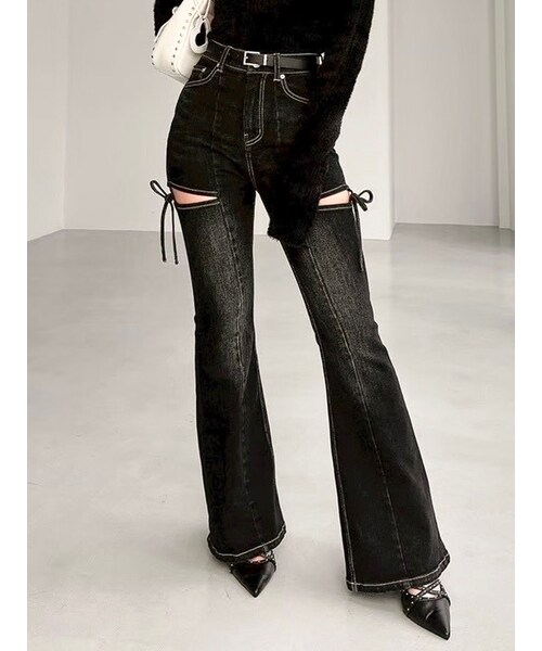 RESEXXY（リゼクシー）の「【追加生産分】カットアウトリボンデニムパンツ（デニムパンツ・レディース・アイスブルー/インディゴ/ブラック/ブルー・XS/S/M/L）」の14枚目の写真