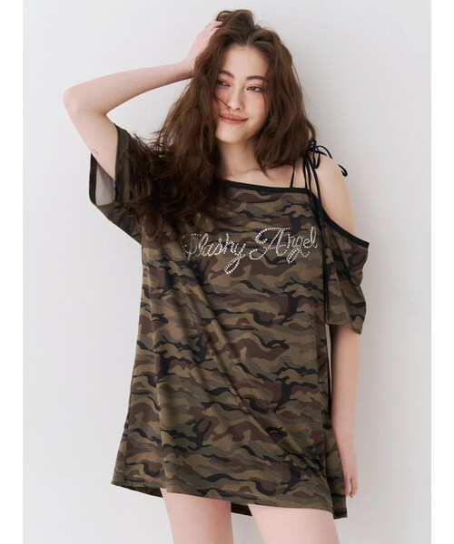 EVRIS（エヴリス）の「ラインストーンワンショルグラフィックトップス（Tシャツ/カットソー・レディース・ブラック/ブラウン/カーキ・F）」の20枚目の写真