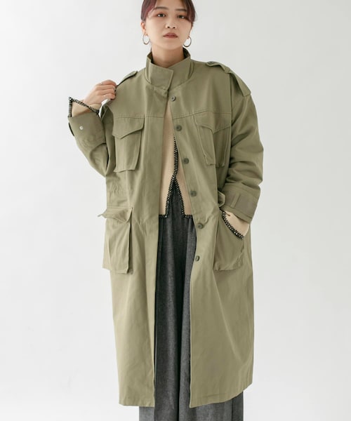 KBF(ケイビーエフ)の「ドロストミリタリーコート(ミリタリージャケット・レディース・BEIGE/KHAKI/ORANGE・one)」の2枚目の写真