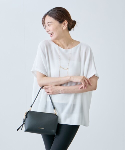 Jayro(ジャイロ)の「ボートネックフレンチスリーブプルオーバー(ニット/セーター・レディース・ブラック/グレー/ホワイト/ベージュ/グリーン/サックス/ピンク・F)」の3枚目の写真