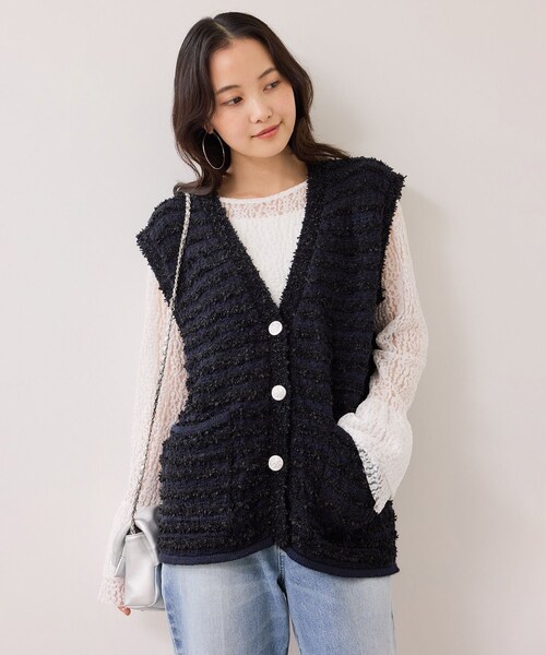 VIS(ビス)の「ツイードニットベスト/イージーケア(ベスト・レディース・キナリ系/ネイビー系・F)」の8枚目の写真