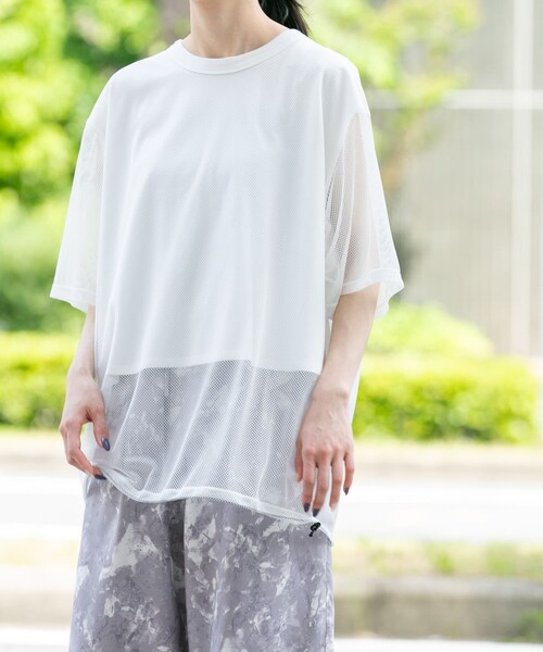 EKAL(エカル)の「『UR TECH ひやサラクール』メッシュレイヤードT-SHIRTS(Tシャツ/カットソー・レディース・ホワイト/グレー/ネイビー/レンガー・One)」の8枚目の写真