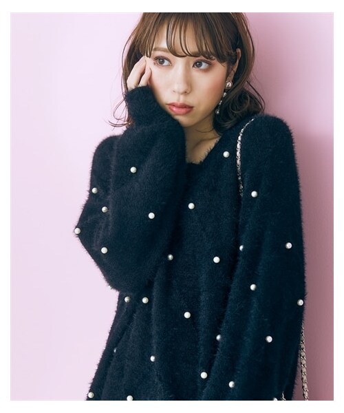 nissen（ニッセン）の「大きいサイズスクエア柄パール調シャギーニットmarun（ニット/セーター・レディース・ベージュ/黒・L/LL/3L/4L/5L/6L/8L/10L）」の3枚目の写真