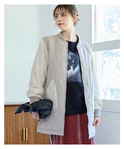 nissen（ニッセン）の「大きいサイズ ボア切替星柄キルト中わたコート（ジャケット/アウター・レディース・カーキ系/ネイビー系/ベージュ系・L/LL/3L/4L/5L/6L/8L/10L）」の11枚目の写真