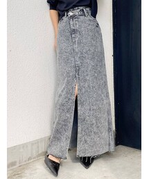 GYDA | フロントスリットアシンメトリーケミカルデニムロングスカート(デニムスカート)