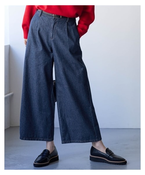 nissen（ニッセン）の「＜大きいサイズ＞綿１００％アンクル丈デニムワイドパンツ（ゆったりヒップ）（スウェットパンツ・レディース・ブリーチ/インディゴブルー/オーバーダイブラウン・LL/3L/4L/5L/6L/8L/10L）」の16枚目の写真