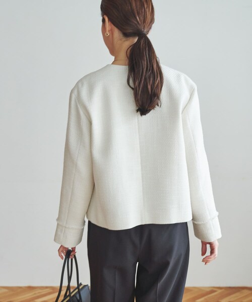 URBAN RESEARCH(アーバンリサーチ)の「ノーカラーツイードジャケット(ノーカラージャケット・レディース・OFF WHITE/BLACK MIX・Free)」の6枚目の写真
