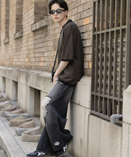 SENSE OF PLACE by URBAN RESEARCH（センスオブプレイスバイアーバンリサーチ）の「『ユニセックス』ダメージデニムワイドパンツ（デニムパンツ・メンズ・BLACK/D.INDIGO・M/L）」の20枚目の写真