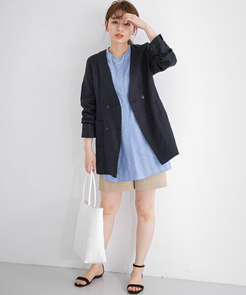 URBAN RESEARCH Sonny Label（アーバンリサーチサニーレーベル）の「リネンノーカラージャケット（ノーカラージャケット・レディース・エクリュ/ネイビー/グレージュ・FREE/Free）」の22枚目の写真