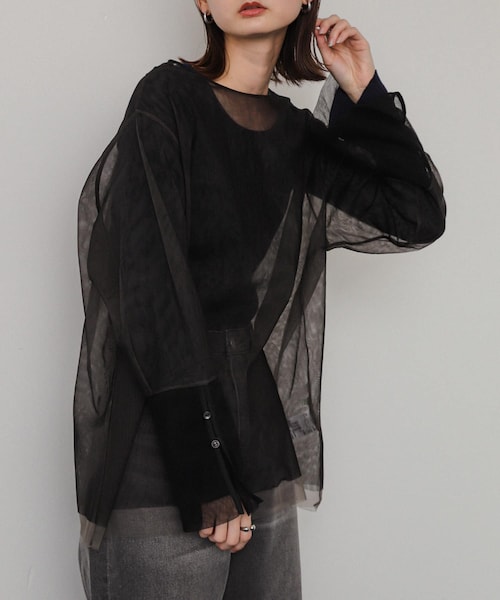 SENSE OF PLACE by URBAN RESEARCH(センスオブプレイスバイアーバンリサーチ)の「シアーチュールトップ(Tシャツ/カットソー・レディース・IVO×GRY/BEG×IVO/C.GRY×GRY/BLK×C.GRY・one)」の2枚目の写真