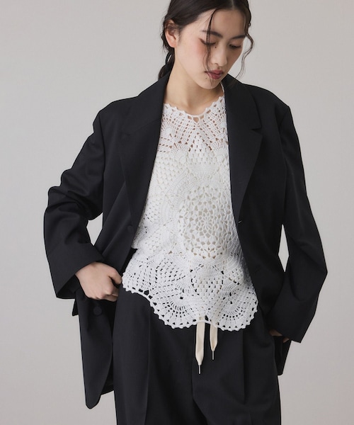 ADAM ET ROPE'（アダムエロペ）の「クロシェニットビスチェ（キャミソール・レディース・ホワイト/カーキ系・F）」の2枚目の写真