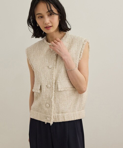 ROPE'（ロペ）の「サマーツイードジレ（ベスト・レディース・ブラック/オフホワイト・F）」の4枚目の写真