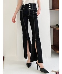 GYDA | H/Wボタン スリットフレアカラーパンツ(デニムパンツ)