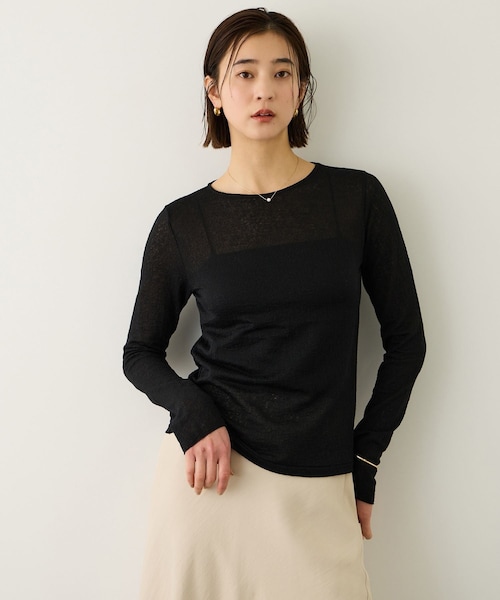 ROPE'（ロペ）の「コットンシアーロングスリーブカットソー/イージーケア（Tシャツ/カットソー・レディース・ブラック/ホワイト/ブラウン・F）」の4枚目の写真