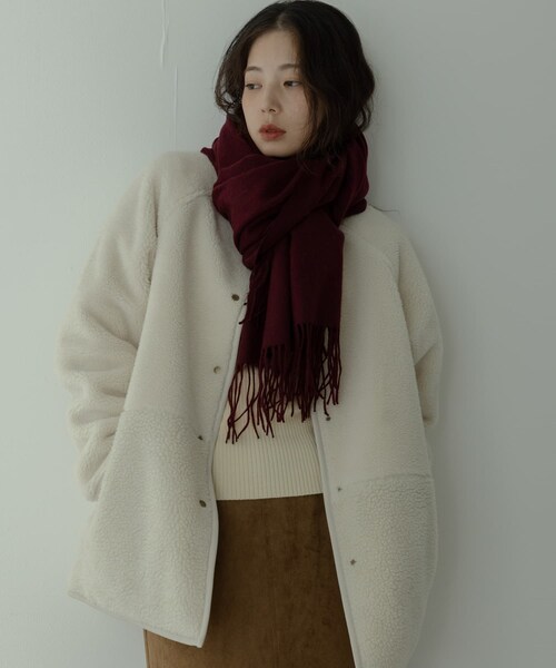 URBAN RESEARCH Sonny Label（アーバンリサーチサニーレーベル）の「大判ウールストール（マフラー・レディース・チャコール/Lグレー/ベージュ/ボルドー・One）」の22枚目の写真