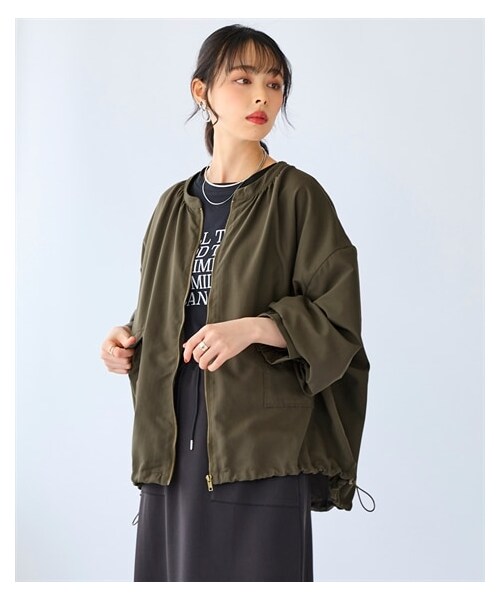 nissen（ニッセン）の「大きいサイズ ノーカラーゆるシルエットビッグポケットブルゾン（ジャケット/アウター・レディース・くすみピンク/カーキ/黒・L/LL/3L/4L/5L/6L/8L/10L）」の14枚目の写真