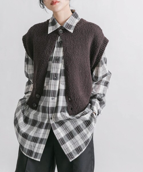 KBF（ケイビーエフ）の「ブークレニットベスト（ニット/セーター・レディース・L.GREIGE/PINK/BROWN・one）」の5枚目の写真