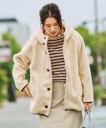 nissen | 大きいサイズ ふんわりあたたか裏フリースシープ調ボタンデザインブルゾン(ジャケット/アウター)